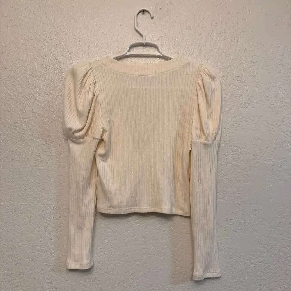 Reformation Einkorn Ribbed Organic Cotton Puff Sleeve Top Cream XS Cottage